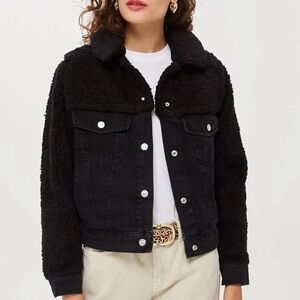 Top Shop | 4 | Black Jeans Jacket with Black Sherpa sleeves